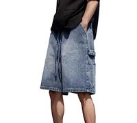 Beokeuioe Denim Shorts Casual Baggy Streetwear Unisex Y2K Cargo Jeans for Men Women Jorts Jeans Shorts Cargo Trousers Wide Leg Denim Shorts Oversized Jeans, A1 BLUE, XXXL
