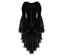 Beokeuioe Elegant Steampunk Gothic Tailcoat Jacket Vintage Tuxedo Lace Coats Women's Baroque Punk Military Coat Retro Victorian Jacket Halloween Christmas Long Sleeve Coats, A Black, M