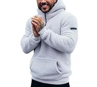 Beokeuioe Fashion Pullover Men's Sherpa Hoodies for Men Thermal Hoodie Sweatshirt Fleece Pullover with Pockets Cuddly Jumper Fluffy Teddy Fleece Jacket, B White, M