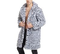 Beokeuioe Fur Jacket, Winter Jacket, Men's Long Fur Coat, Leopard Pattern, Faux Fur Long Jacket, Faux Cardigan, Long, A-1 White, XXL