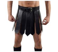 Beokeuioe Gladiator PU Leather Skirt Men's Leather Skirt Men's Medieval Costume Roman Warrior Waist Belt Style Tassel Skirt Halloween Party Costume Viking Samurai Combat Suit, R2 Black, L