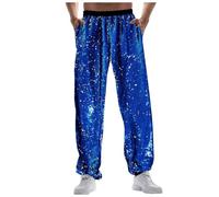 Beokeuioe Glitter Tracksuit Bottoms Sequins Jogging Bottoms Metallic Trousers Shiny Trousers for Men 70s 80s Party Disco Trousers Rave Trousers Vintage Cosplay Carnival Costume Clubwear, A Blue, M