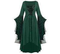 Beokeuioe Gothic Halloween Dress Costume Women's Plus Size Lace Maxi Dresses with Butterfly Sleeves for Festive Vintage Witch Dress Medieval Cosplay Club Party Costumes, Army Green, XXL