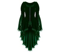 Beokeuioe Gothic Tailcoat Coat Baroque Punk Vintage Tuxedo Lace Coats Women's Elegant Steampunk Military Coat Retro Victorian Jacket Halloween Christmas Long Sleeve Coats, Green, XXXXL
