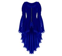 Beokeuioe Gothic Tailcoat Jacket Baroque Punk Jacket Vintage Tuxedo Lace Coats Women's Elegant Steampunk Military Coat Retro Victorian Jacket Halloween Christmas Long Sleeve Coats, blue, XXL