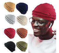 Beokeuioe Halo Turban Durag Silky Satin Lined Turban for Men Stretch Pre-Tied Head Wrap for Club Sports Casual Wear Stretch Durag Modal Head Scarf, red, M