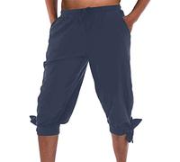 Beokeuioe Harem trousers with lacing, summer trousers, Viking pirate medieval costume, men's short trousers, leisure trousers, beach shorts, 3/4 linen trousers, baggy shorts, yoga trousers, navy, M