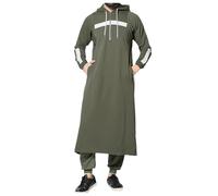 Beokeuioe Hooded Sweatshirt Men's Kaftan Middle East Dubai Abaya Hoodie Long Ramadan Muslim Dress Men Arabic Clothing Islamic Robe Ethnic Thobe Prayer Clothing, A Green, M