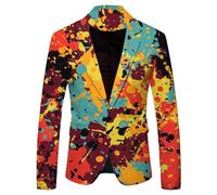 Beokeuioe Jacket Men's Party Colourful Suits Jacket Regular Fit Men's Suits Rainbow Funky Suit Coloured Blazer Jacket Men's with Buttons Tuxedo Jacket Men Leisure, red, M