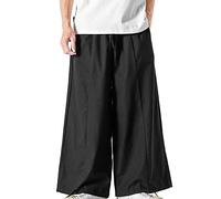 Beokeuioe Japanese Style Kimono Harem Trousers Men's Vintage Wide Leg Loose Jogger Loose Straight Leg Pants Adult Costumes Baggy Pump Trousers Men's Linen Trousers Long, A Black, XXXXXL