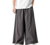 Beokeuioe Japanese Style Kimono Harem Trousers Men's Vintage Wide Leg Loose Jogger Loose Straight Leg Pants Adult Costumes Baggy Pump Trousers Men's Linen Trousers Long, A Grey, XXXXL