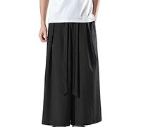 Beokeuioe Japanese Style Kimono Harem Trousers Men's Vintage Wide Leg Loose Jogger Loose Straight Leg Pants Adult Costumes Baggy Pump Trousers Men's Linen Trousers Long, B Black, XXXL