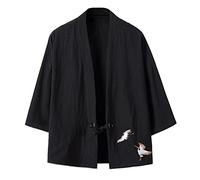 Beokeuioe Japanese Summer Kimono Robe with Three Sleeves, Japanese Printed Thin Jacket, Japanese Men's and Women's Coat Jacket, Men's Spring and Summer Kimono Cardigan, A2 Black, XXXXXL