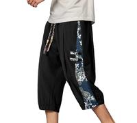 Beokeuioe Japanese Taro Shorts Men - Traditional Design Kimono Trousers, Drawstring & Breathable Summer Trousers, Asian Clothing Ideal for Summer, Beach & Outdoor Jogging Bottoms, black, 3XL