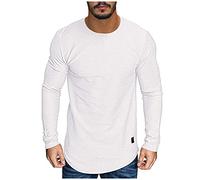 Beokeuioe Long-sleeved O-neck T-shirt, men's long-sleeved patchwork shirt with crew neck, men's long sleeve basic men's crew neck raglan sleeves t-shirt men's top tee summer, White, L