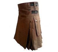 Beokeuioe Medieval Scottish Kilt Men's Skirt Vintage Gothic Cargo Pleated Skirt Fashion Kendo Pocket Skirts Steampunk Clothing Men Plain Tartan Utility Kilts Tartan Kilt, brown, XXXL