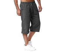 Beokeuioe Men's 3/4 Bermuda Shorts Men's Linen 3/4 Short Trousers Men's Lightweight Shorts Linen Trousers Men's Plus Size Knee-Length Short Trousers Men's Over Knee Linen Trousers, gray, XL