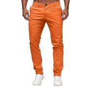 Beokeuioe Men's Chino Trousers - Slim Fit Comfortable Fabric Pants for Business and Leisure, Orange, XXL