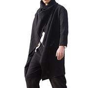 Beokeuioe Men's Cotton and Linen Cape Shirts for Men Long Irregular Cape Long Sleeve Coat Men's Shirt Long Sleeve Men's Cotton Linen Shirt Casual Shirts, A1 BLACK, M