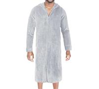 Beokeuioe Men's Cotton Sauna Bathrobe with Zip Flannel Dressing Gown Bath Robe Sauna Bath Robe Terry Towel Sauna Kilt Bathrobe Negligee Sauna Towel, gray, XL