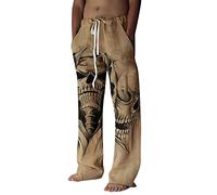 Beokeuioe Men's Elastic Trousers, Long Linen Trousers with Pocket, Plain Summer Trousers, Loose Fit with Drawstring, Side Pocket, Beach Trousers Made of Cotton Blend, Casual Trousers, Lightweight Men,