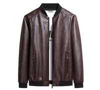Beokeuioe Men's Faux Leather Jacket with Stand-Up Collar Transition Top Men's Bomber Jacket with Zip Casual Motorcycle Pilot Jacket Classic Leather Jacket, coffee, M