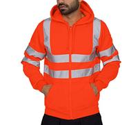 Beokeuioe Men's High-Visibility Hoodie Running Suit with Safety Reflective Stripes Clockwork Orange Blouse Luminous High Visibility Vest Work Wear High Visibility Sweatshirt 7XL, B Orange, XXXXXL