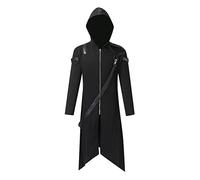 Beokeuioe Men's Jacket Assassins Creed Costume Vintage Medieval Gothic Leather Jacket Robe Hoodie Cape Fancy Dress for Festival Carnival Cosplay Party Cosplay, black 1, L