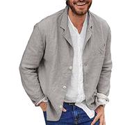 Beokeuioe Men's Jacket Summer Jacket Men's Linen Shirt Jacket Lightweight Loose Leisure Jacket for Men Summer Jackets Men's Suit Jackets Sports Coat Stylish Everyday Suits Suit Jacket, gray, XL