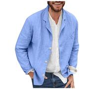 Beokeuioe Men's Jacket Summer Jacket Men's Linen Shirt Jacket Lightweight Loose Leisure Jacket for Men Summer Jackets Men's Suit Jackets Sports Coat Stylish Everyday Suits Suit Jacket, blue, XXXL