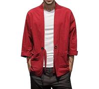 Beokeuioe Men's Japan Happi Kimono Haori Jacket Transition Jacket Summer Cardigan Jacket Style 3/4 Sleeve Cardigan Anime Robe Traditional Japanese Clothing Nightdress Bathrobe, red, XXL