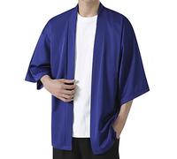 Beokeuioe Men's Japanese Kimono 3/4 Sleeve Plain Lightweight Cardigan Outwear Jacket Loose Japanese Kimono Cardiqan Bathrobe Dressing Gown Robe Yukata Coat, A Blue, XXXXXL