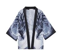 Beokeuioe Men's Japanese Kimono Jacket, Loose 3/4 Sleeves, Plain Lightweight Cardigans, Outwear, Japanese Kimono, Cardiqan Bathrobe, Dressing Gown, Robe, Yukata Coat, X1 blue., M
