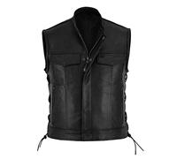 Beokeuioe Men's Leather Vest Motorcycle Vest Faux Leather Biker Rocker Motorcycle Club Vest Chopper Vest Lacing Vest Motorcycle Team Punk Leather Vest Coat Faux Leather Vest, B3 Black, XL