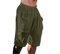 Beokeuioe Men's Loose Fit Harem Trousers 34 Linen Trousers Baggy Lightweight Boho Summer Trousers with Pockets Men's Short Trousers Harem Trousers with Lacing Trousers Viking Pirate Medieval