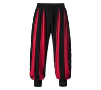 Beokeuioe Men's Medieval Trousers Linen Trousers Retro Stripes Lace-up Trousers Casual Trousers Medieval Costume Pirate Trousers Viking Trousers Renaissance Carnival Halloween Cosplay Costume, red, XL