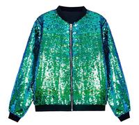 Beokeuioe Men's Metallic Sequin Jacket Baseball Bomber Jacket 70s Disco Party Carnival Costume Zip Glitter Blouson Jacket Short Clubwear Shiny Pilot Jacket Sequin Cardigan, BK2, XL