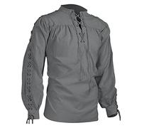 Beokeuioe Men's Pirate Shirt Viking Steampunk Long Sleeve Lace Up Blouse Vintage Retro Renaissance Medieval Gothic Victorian Halloween Costume Men's Linen Shirt, gray, XXXL