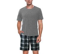 Beokeuioe Men's Pyjama Set Summer Men's Shorty Short Sleeve Two-Piece Short Pyjamas Men's Short Sleepwear for Men S - 3XL Pyjamas Short Cotton Pyjama Set, A Grey, XL