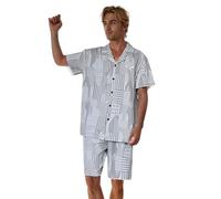 Beokeuioe Men's Short Pyjamas Cotton Summer Sleepwear Short Sleeve Pyjama Set Loungewear Lapel Shirt and Shorts Two Piece Set with Button Placket Leisure Suit, A2 silver., L