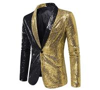 Beokeuioe Men's Suit Jacket with Sequins Suit Jacket Men's Slim Fit Jacket Blazer Leisure One Button Sequins Glitter Suit Jacket Carnival Costume for Wedding Party Festive, A Gold, Size: XXL