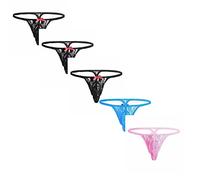 Beokeuioe Men's T-Back Pants Underwear Men's G-String Men's 5 Lace Men's Strings Mesh G String Men's Thong with Low Waist Bikini Panties for Men, C-3pcs Black + Pink + Blue, M