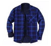 Beokeuioe Men's Thermal Shirt Checked Flannel Shirt Lapel Winter Jacket Fleece Lining Lumberjack Shirt Thick Work Shirt Outdoor Plush Jacket Fleece Jacket Thermal Jacket, darkblue, 3XL