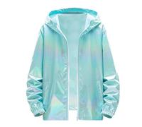 Beokeuioe Metallic Jacket Sweat Jacket with Hood Aviator Jacket Men's Glitter Bomber Jacket Golden Leisure Jacket Shiny Techwear Jacket 70s Disco Clothing Club Stage Carnival Costumes, sky blue, 5XL