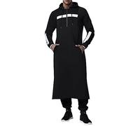 Beokeuioe Muslim Arabic Thobe Hooded Pullover Long Men's Thawb Kaftan Islamic Prayer Clothing Muslim Dresses Men's Long Dubai Robe Islamic Costume, A Black, M