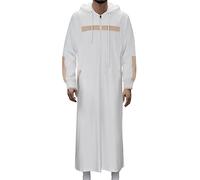 Beokeuioe Muslim Arabic Thobe Hooded Pullover Long Men's Thawb Kaftan Islamic Prayer Clothing Muslim Dresses Men's Long Dubai Robe Islamic Costume, White, XXXL