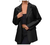 Beokeuioe Oversized Blazer Lapel Collar PU Leather Coat Suit Jacket Women's Faux Leather Blazer Jacket Long Sleeve Button Down Business Leisure Jacket Vintage Biker Jacket Outerwear, black, S
