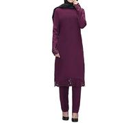 Beokeuioe Prayer Clothing Muslim Women's Long Sleeve Muslim Prayer Robes Islamic Ramadan Eid Mubarak Kaftan Tunics + Long Trousers Set of 2 Suit Outfit, A2 Red, XL