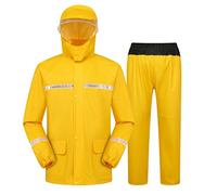 Beokeuioe Rain Suit for Men Women Heavy Work Wear Waterproof Raincoat (Jacket + Trousers) Sets Windproof Hood Rainwear Solid Rubber Coat, B Yellow, XXL