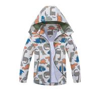Beokeuioe Rainwear for Girls Boys Softshell Jacket Transition Jacket Kids Waterproof Rain Jacket with Removable Hood Raincoat with Reflective and Compass Stripes, #A011 Grey, 140